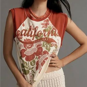 Pilcro California Floral Muscle Tee - Red and Cream Size Small